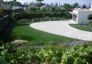 Southwest Greens Fake Grass Lawn Around a Driveway with Landscape_0